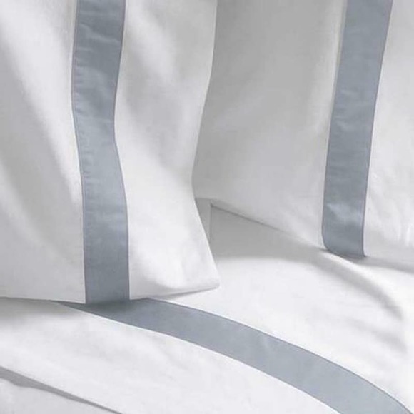 Boll & Branch Full Size Organic Cotton Sheet Set, White with Pewter Banding NEW - Picture 1 of 8